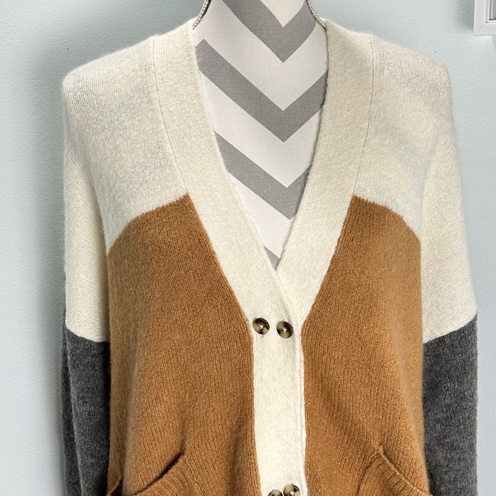 Madewell Colorblock Grandpa Cardigan Sweater Button Front‎ Pockets Wool Blend L - Picture 5 of 8